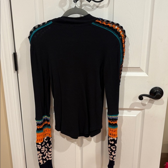 Free People Black Knit Top with Colorful Sleeves - Picture 2 of 5